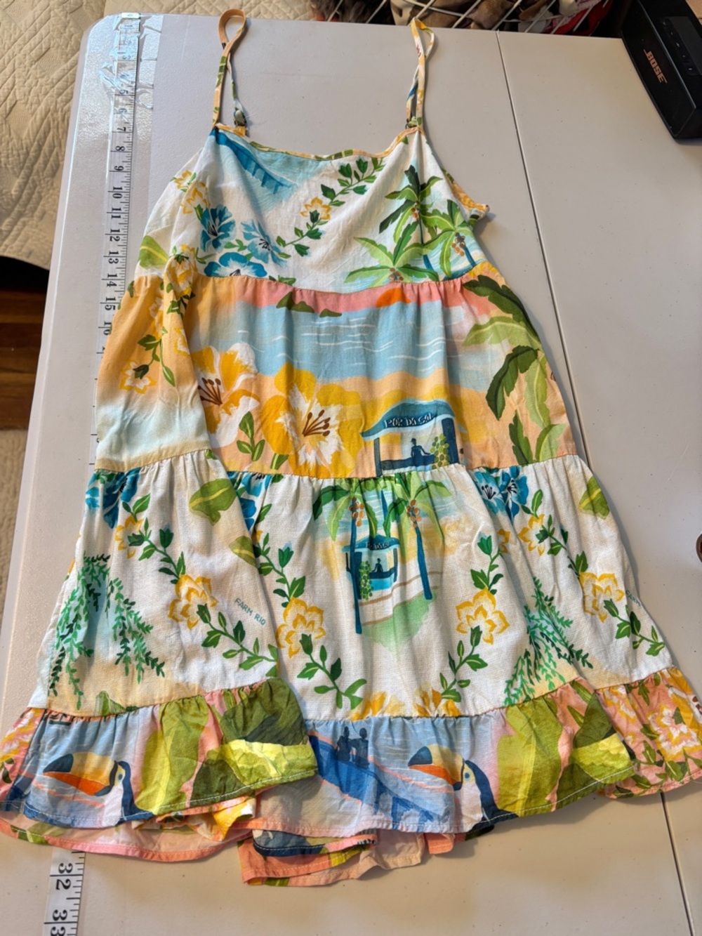 FARM Rio Floral Tropical Flowy Mini Dress Size Small Tiered Spaghetti Strap Boho - Picture 10 of 12